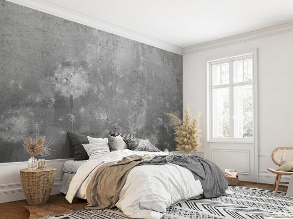 B&W dandelion bedroom wallpaper mural A10019400