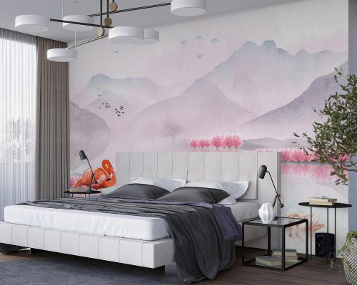 Flamingos bedroom wallpaper mural A10019600