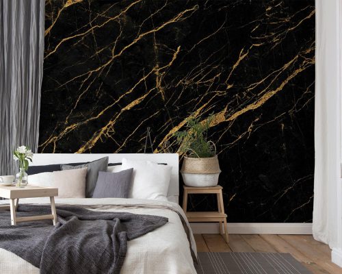 Black & gold marble bedroom wallpaper mural A10019900