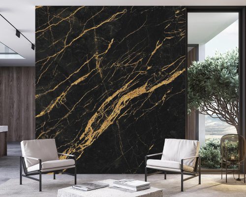Black & gold marble living room wallpaper mural A10019900