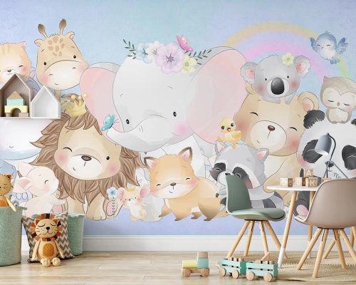 Friendly animals kids room wallpaper mural A10021300
