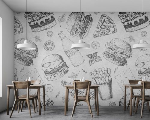 Burger happiness fast food restaurant wallpaper mural A10029800