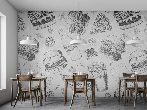 Burger happiness fast food restaurant wallpaper mural A10029800