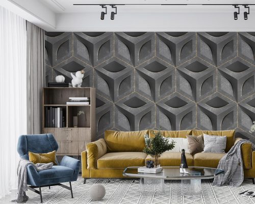Abstract hexagonal gray living room wallpaper mural A10038700