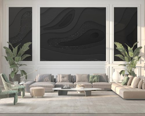 Elegant black wave with white dots living room wallpaper mural A10043200