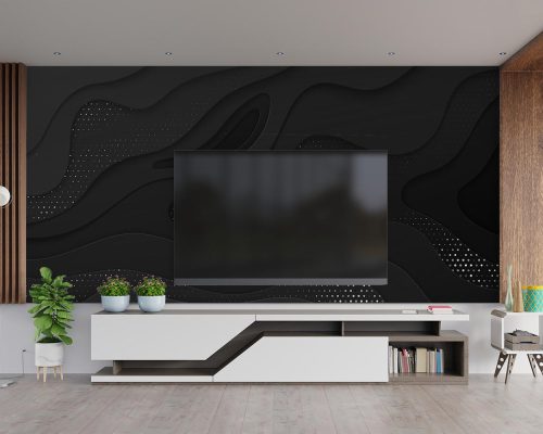 Elegant black wave with white dots TV room wallpaper mural A10043200