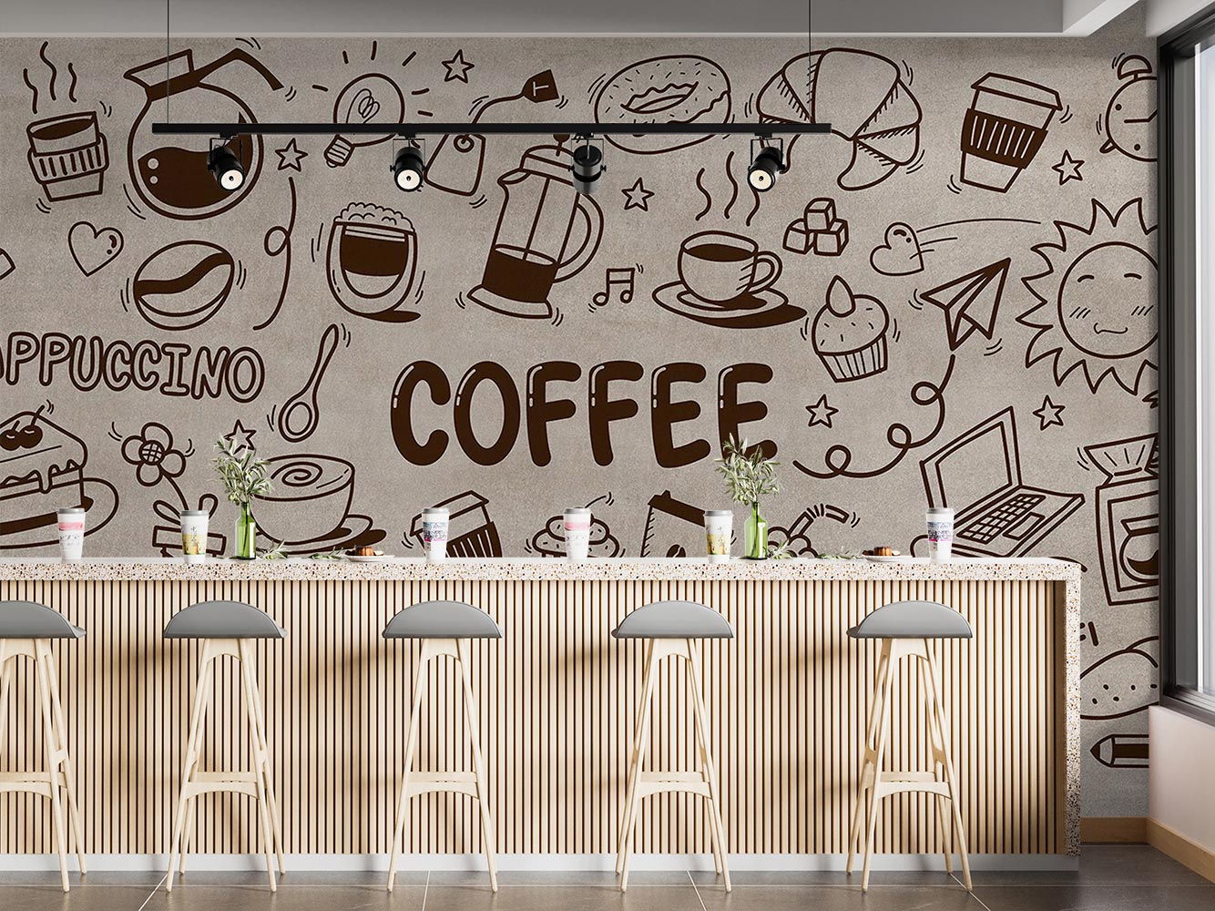 Doodle Coffee Shop Wallpaper Mural A10044200