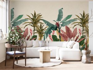 Colorful tropical leaves living room wallpaper mural A10046700