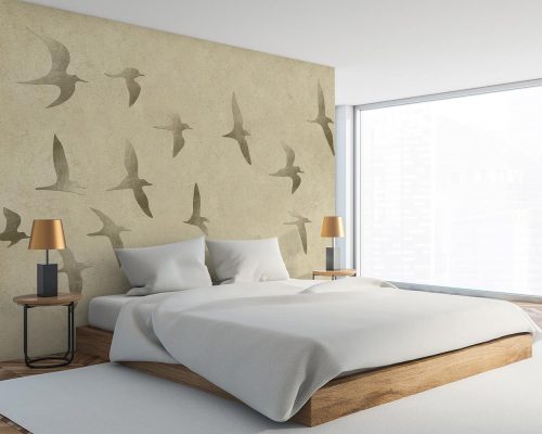 Brown birds on marble background bedroom wallpaper mural A12111230