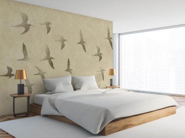 Brown birds on marble background bedroom wallpaper mural A12111230