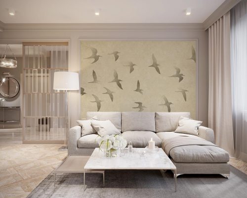 Brown birds on marble background living room wallpaper mural A12111230