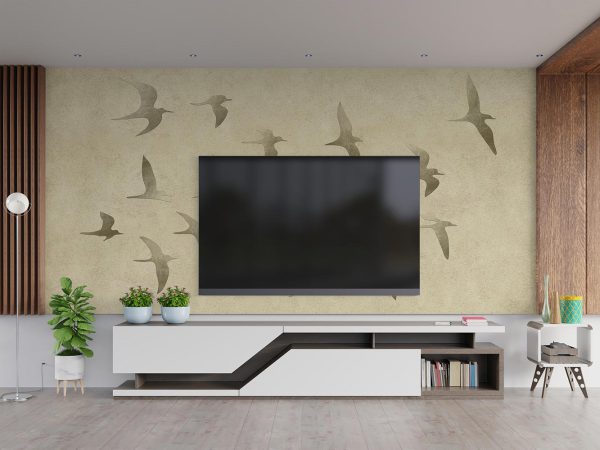 Brown birds on marble background TV room wallpaper mural A12111230