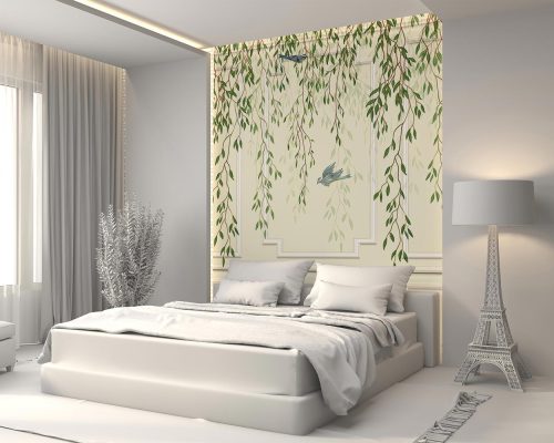 Hanging Leaves with Birds Wallpaper Mural A12013800 bedroom