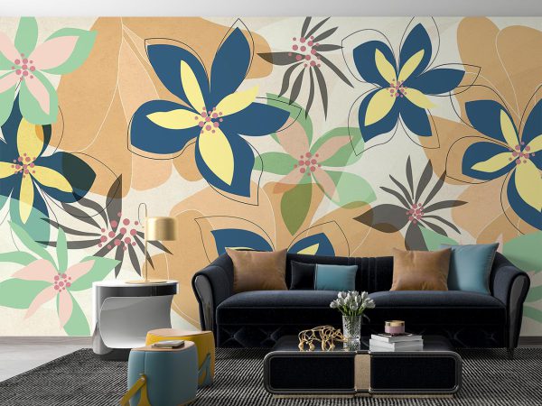 Multicolored Flowers Wallpaper Mural A12112400 for LIVING ROOM