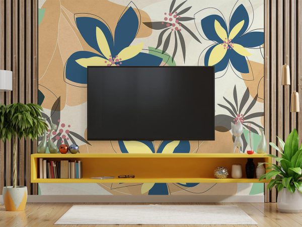 Multicolored Flowers Wallpaper Mural A12112400 TV ROOM