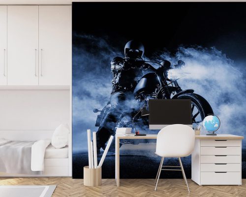 Motorcycle Chopper Driver at Foggy Night Wallpaper Mural A10053510 boy room