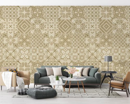 Traditional Tiles with Cream Geometric Shapes Wallpaper Mural A10054400 for living room