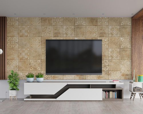 Traditional Stone Tile Wallpaper Mural A10056500 behind tv