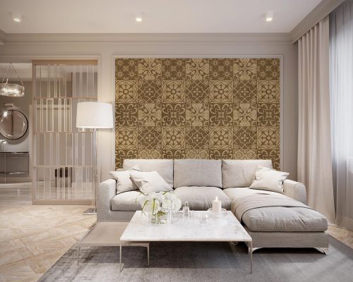 Cream Traditional Tile Wallpaper Mural A10057510 living room