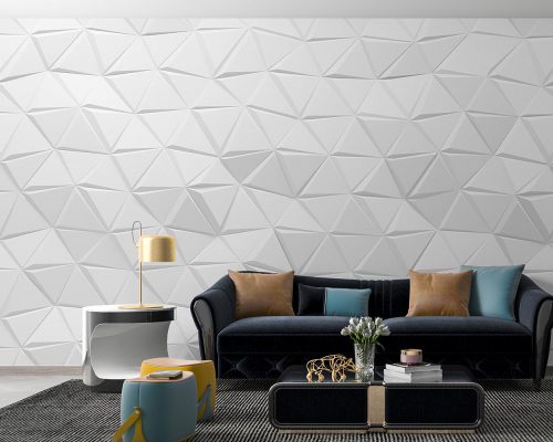 White 3D Triangles Wallpaper Mural A10063800 for living room