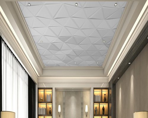 White 3D Triangles Wallpaper Mural A10063800 for ceiling