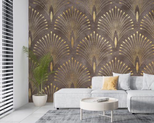 Golden Fan Pattern in Cream Background Wallpaper Mural A10064110 for living room