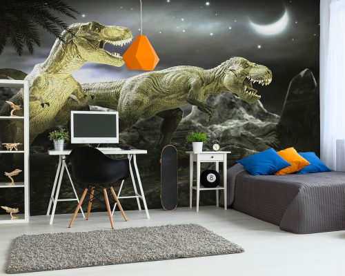 Gray Dinosaurs Under Moonlight Wallpaper Mural A10112100 for boy room