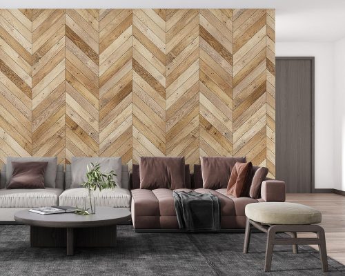 Cream and Brown Chevron Pattern Wood Wallpaper Mural A10112200 for living room
