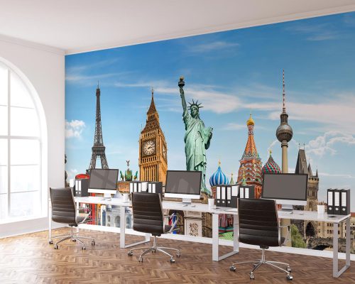 Colorful Famous Places Under Blue Sky Wallpaper Mural A10116700 for office