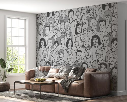 Gray People Faces Wallpaper Mural A10117100 for living room