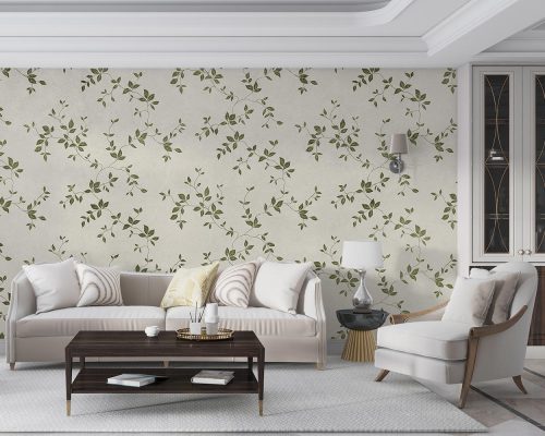 Green Leaves in Gray Background Wallpaper Mural A10120400 for living room