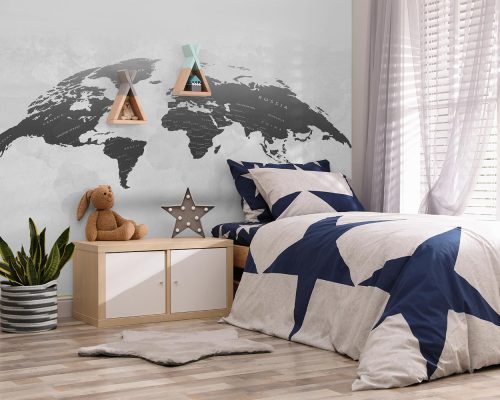 Black and White World Map Wallpaper Mural A10128300 for boy room