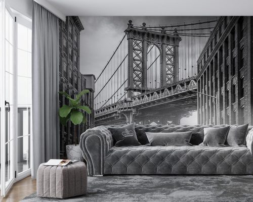Black and White Brooklyn Bridge and New York City Wallpaper Mural A10130400 for living room