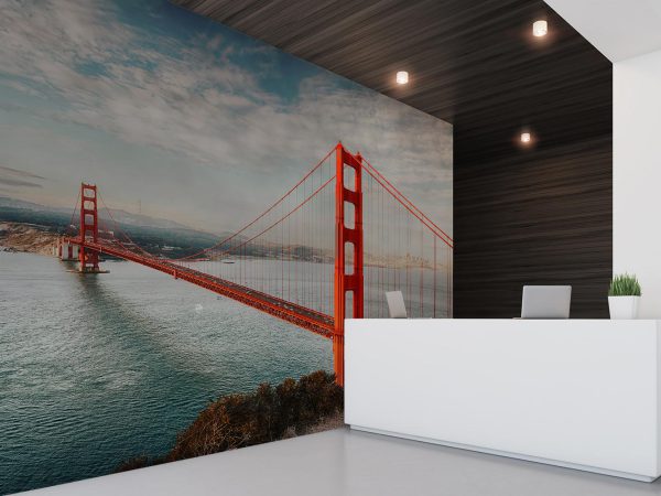 Orange Golden Gate Bridge Under Cloudy Sky Wallpaper Mural A10130700 for office