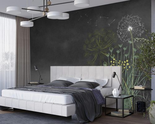 Dandelions in Dark Gray Background Wallpaper Mural A10131200 for bedroom