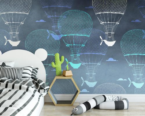 Air Balloons in Navy Blue Background Wallpaper Mural A10131900 for baby boy room