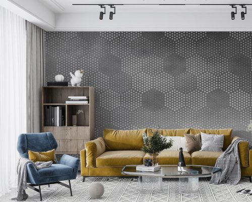 Gray Dot Patterned Hexagons Wallpaper Mural A10132000 for living room