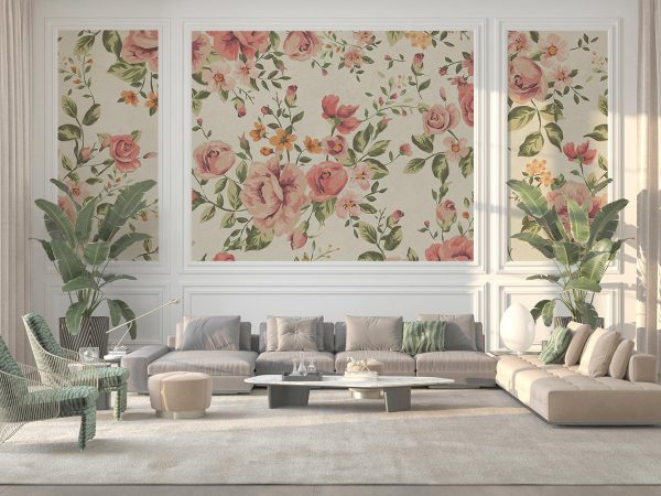 Pink Vintage Floral Wallpaper Mural A10135900 for living room