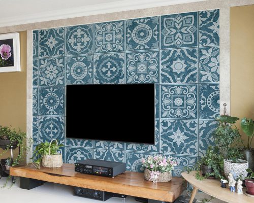 Blue Traditional Tiles Wallpaper Mural A10136800 for TV back wall