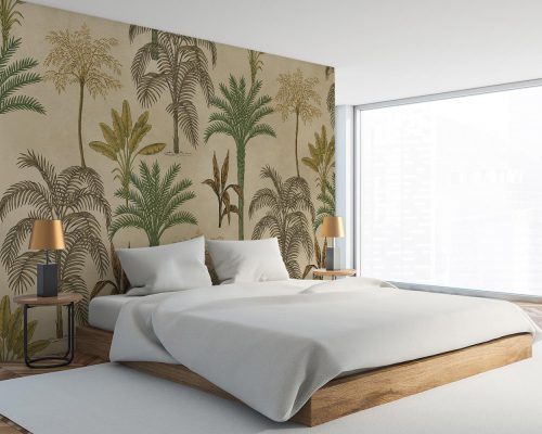 Cartoon Palm Trees in Cream Background Wallpaper Mural A10140800 for bedroom