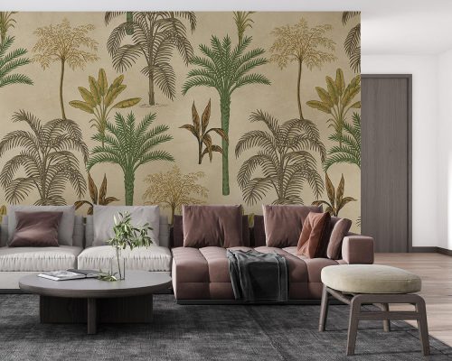 Cartoon Palm Trees in Cream Background Wallpaper Mural A10140800 for living room