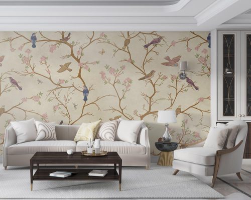 Cherry Blossom Tree and Birds Wallpaper Mural A10141500 for living room