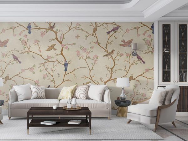 Cherry Blossom Tree and Birds Wallpaper Mural A10141500 for living room