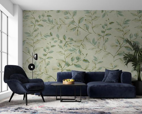 Green Leaves in Gray Background Wallpaper Mural A10151500 for living room