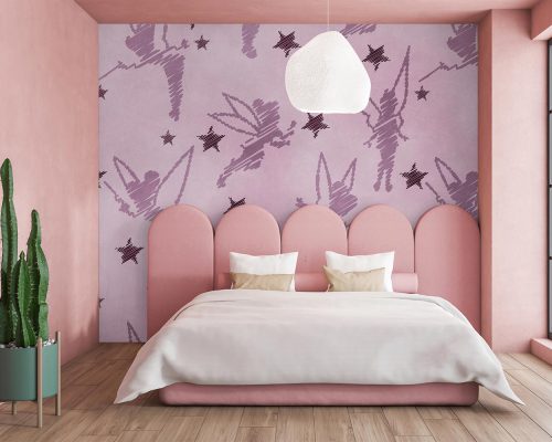 Purple Cartoon Angels and Stars Wallpaper Mural A10155500 for girl room