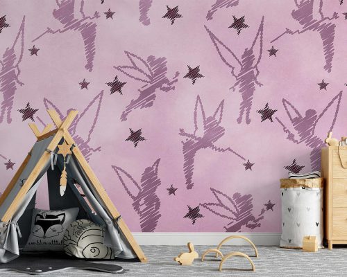 Purple Cartoon Angels and Stars Wallpaper Mural A10155500 for kids room