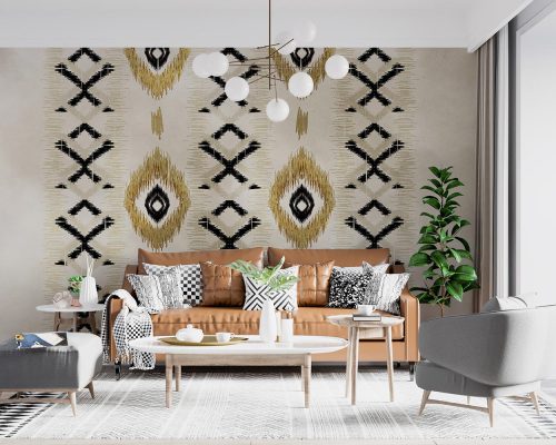 Gray Traditional Geometric Ethnic Ikat Pattern Wallpaper Mural A10156000 for living room
