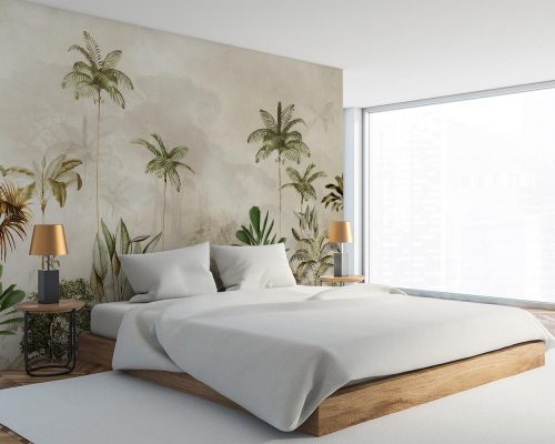 Tropical and Palm Trees in Gray Background Wallpaper Mural A10158500 for bedroom