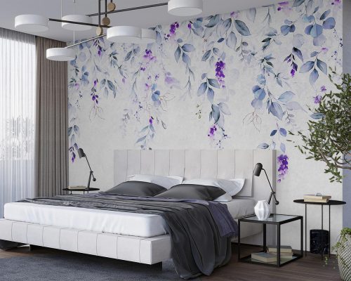 Blue and White Floral Wallpaper Mural A10158600 for bedroom