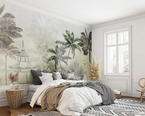 Green Tropical Forest and Chinese Building Wallpaper Mural A10159700 for bedroom